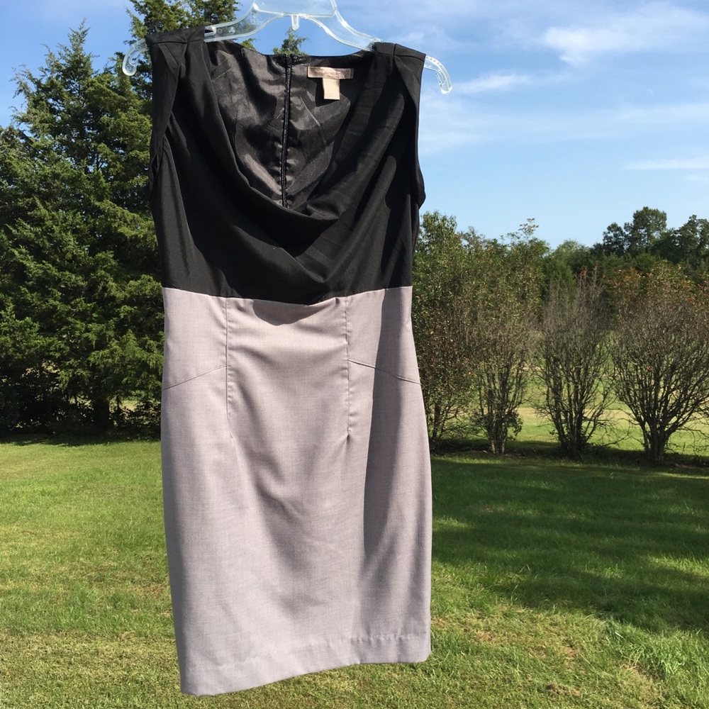 👗Forever21 Black Gray Cowl Neck Sheath Dress S